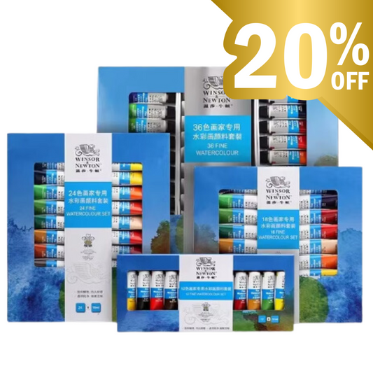 Winsor&Newton Watercolor Set + Mixing Pallet & Brush | 12/18/24/36 Colors | 10ml Tubes