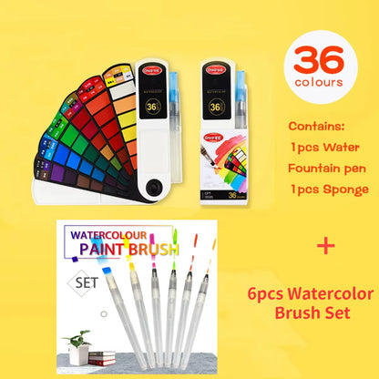 "Unleash Your Creativity Anywhere! 🎨✨ Grab our Foldable Travel Watercolor Set  with a Water Brush Pen - Perfect for Artists on the Go! 🖌️🌍"