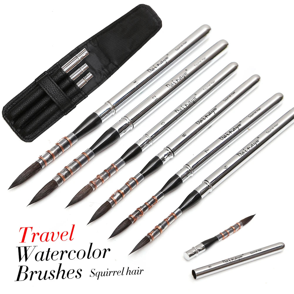 Travel Watercolor Brush Set | Squirrel Hair Detail Brushes for Watercolor, Gouache, Acrylic, & Ink