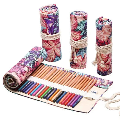 36 Holes Canvas Roll up Pencil Case School Students Supplies Brush Pen Bag Cute Pencil Cases Stationery