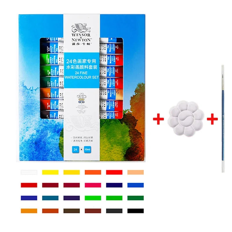 Winsor&Newton Professional Watercolor Set + Mixing Pallet and Brush | 12/18/24/36 Colors | 10ml Tubes