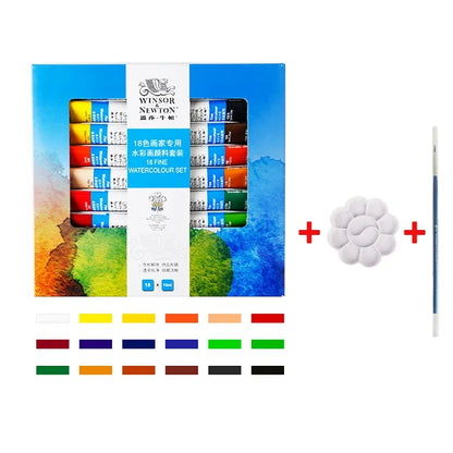 Winsor&Newton Professional Watercolor Set + Mixing Pallet and Brush | 12/18/24/36 Colors | 10ml Tubes