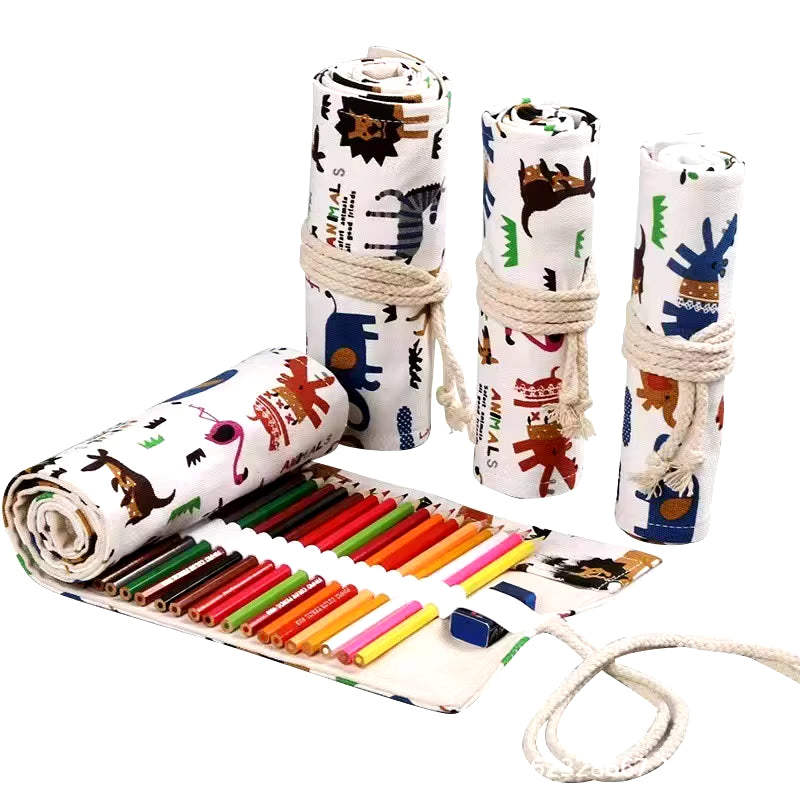 36 Holes Canvas Roll up Pencil Case School Students Supplies Brush Pen Bag Cute Pencil Cases Stationery