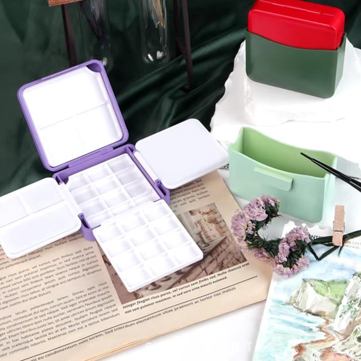 Travel Watercolor Plastic Painting Box with Palette Half Pan Mini Paint Storage Case 