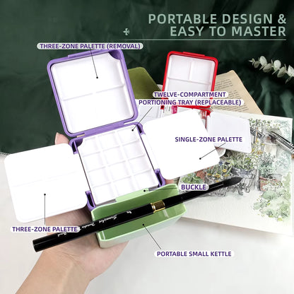 Travel Watercolor Plastic Painting Box with Palette Half Pan Mini Paint Storage Case 