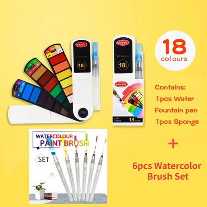 "Unleash Your Creativity Anywhere! 🎨✨ Grab our Foldable Travel Watercolor Set  with a Water Brush Pen - Perfect for Artists on the Go! 🖌️🌍"