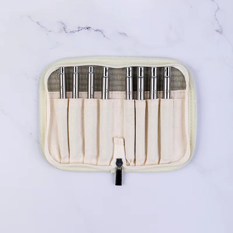 Case with Brush Set | Horse Hair for Acrylic, Gouache & Watercolor | 8 Piece Set